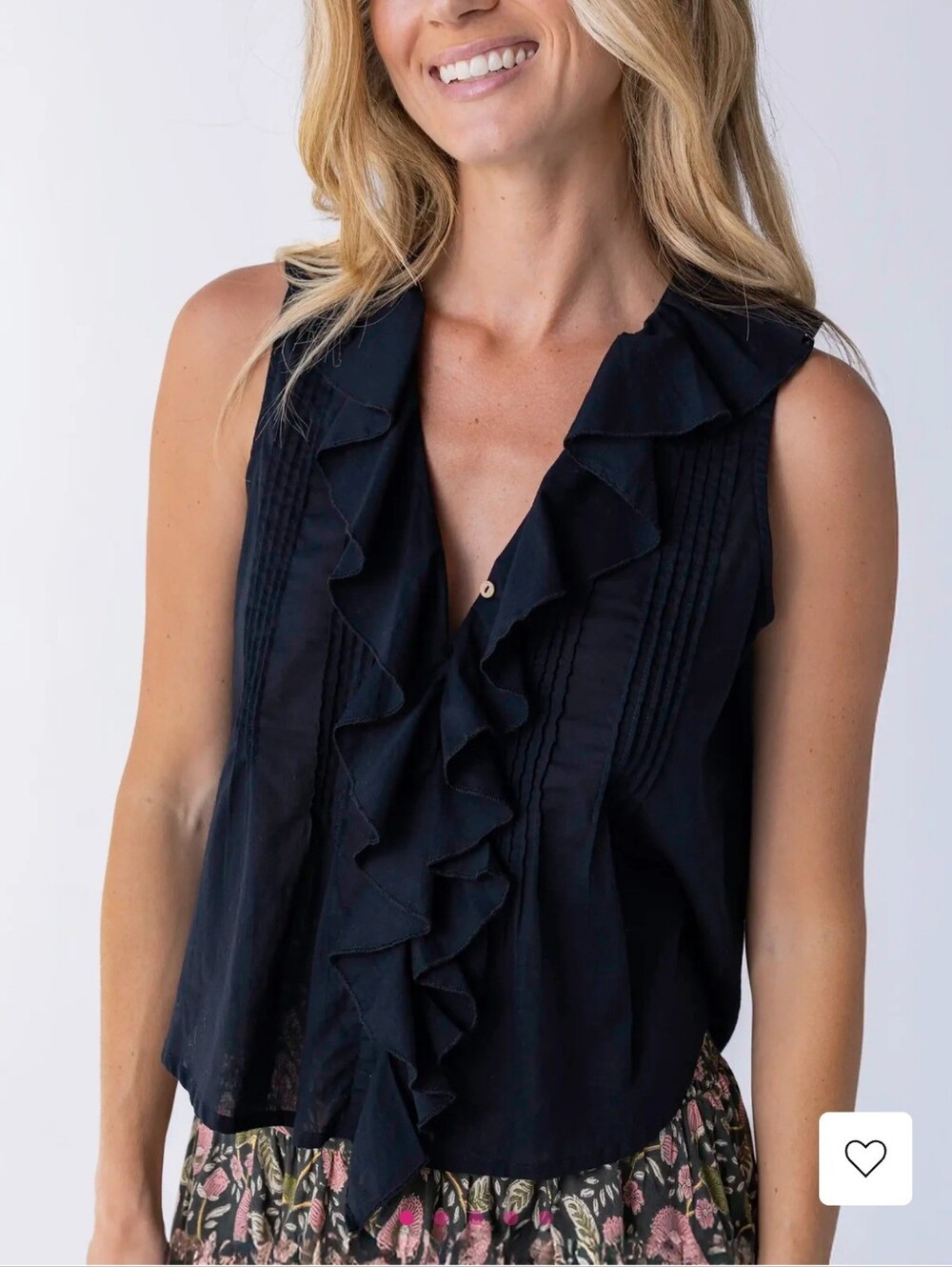 NATURAL LIFE Black Ruffle Front Sleeveless Cotton Top